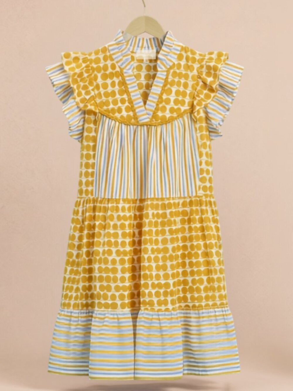 Umgee Mix Patchwork Flutter Sleeve Tiered Dress